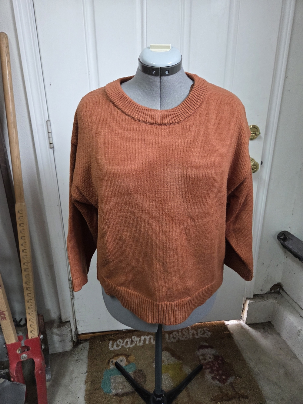 T Tahari Cozy Crewneck Sweater in Rust Orange